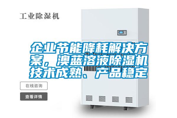 企業節能降耗解決方案，澳藍溶液除濕機技術成熟、產品穩定